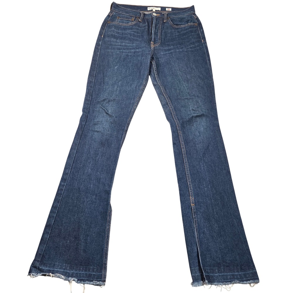 RE/DONE Originals High Rise Flare Jeans Womens 27 Dark Wash Raw Hem Button Fly